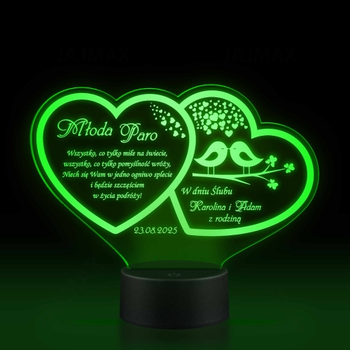 Statuetka led dwa serca PREZENT NA ŚLUB grawer