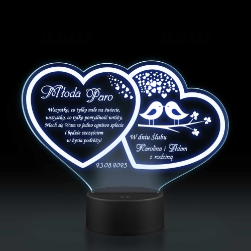 Statuetka led dwa serca PREZENT NA ŚLUB grawer