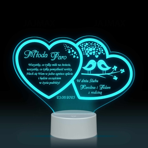 Statuetka led dwa serca PREZENT NA ŚLUB grawer