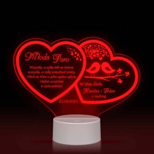 Statuetka led dwa serca PREZENT NA ŚLUB grawer