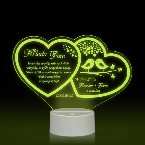 Statuetka led dwa serca PREZENT NA ŚLUB grawer
