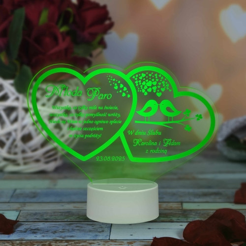 Statuetka led dwa serca PREZENT NA ŚLUB grawer