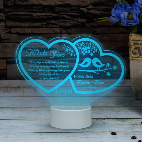Statuetka led dwa serca PREZENT NA ŚLUB grawer