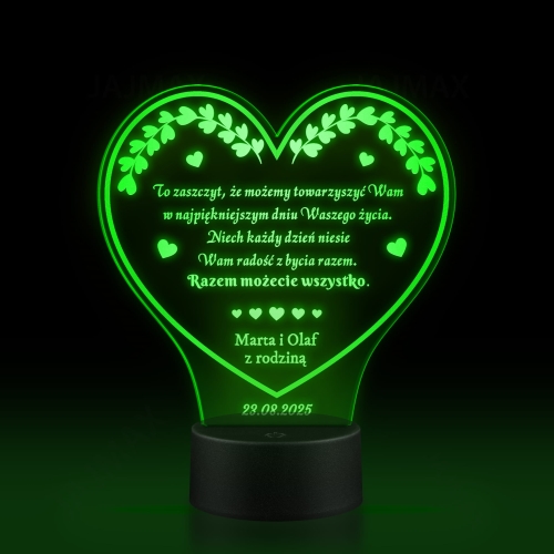 Statuetka led serce PREZENT NA WESELE grawer