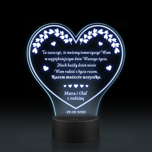 Statuetka led serce PREZENT NA WESELE grawer