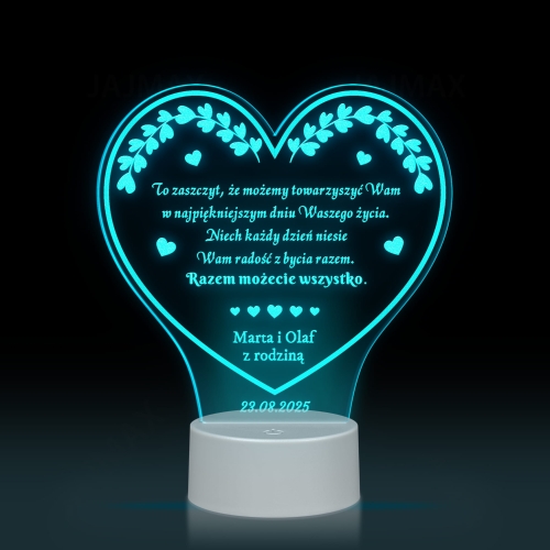Statuetka led serce PREZENT NA WESELE grawer