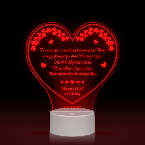 Statuetka led serce PREZENT NA WESELE grawer