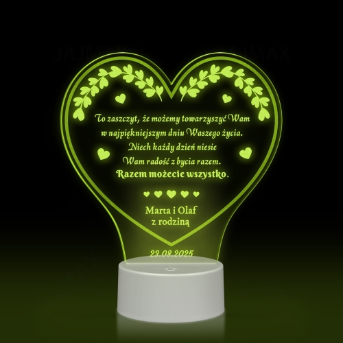 Statuetka led serce PREZENT NA WESELE grawer