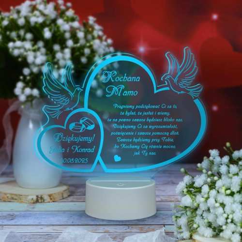 LAMPKA LED SERCE prezent dla mamy na podziękowania z okazji ślubu