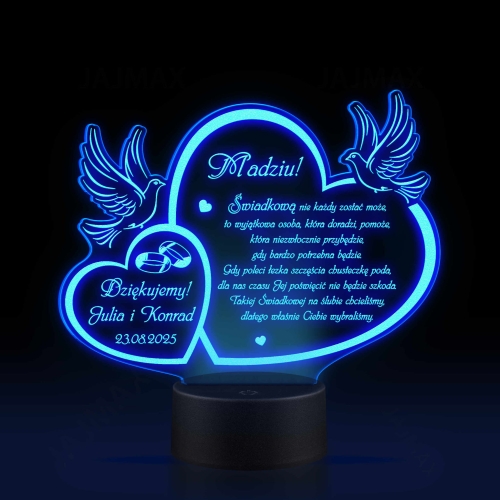 Statuetka lampka led PODZIĘKOWANIA DLA ŚWIADKOWEJ ślub Twój grawer