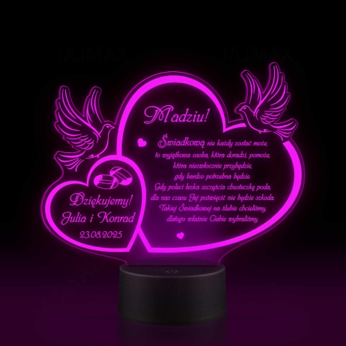 Statuetka lampka led PODZIĘKOWANIA DLA ŚWIADKOWEJ ślub Twój grawer