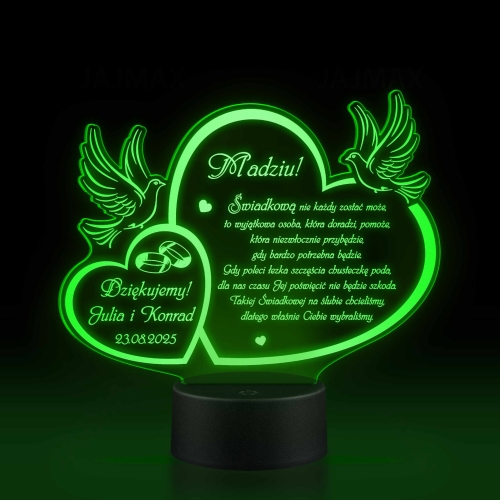 Statuetka lampka led PODZIĘKOWANIA DLA ŚWIADKOWEJ ślub Twój grawer