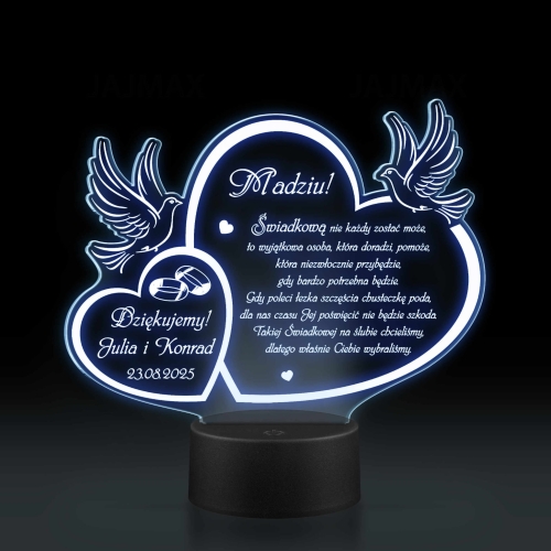 Statuetka lampka led PODZIĘKOWANIA DLA ŚWIADKOWEJ ślub Twój grawer
