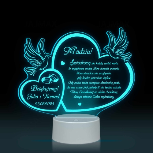 Statuetka lampka led PODZIĘKOWANIA DLA ŚWIADKOWEJ ślub Twój grawer