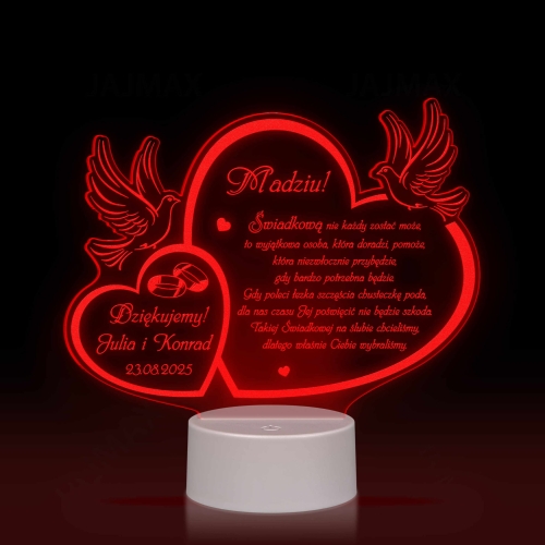 Statuetka lampka led PODZIĘKOWANIA DLA ŚWIADKOWEJ ślub Twój grawer