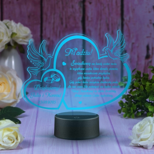 Statuetka lampka led PODZIĘKOWANIA DLA ŚWIADKOWEJ ślub Twój grawer
