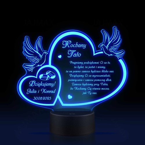 PREZENT DLA TATY PODZIĘKOWANIE WESELE statuetka LED serca gołąbki