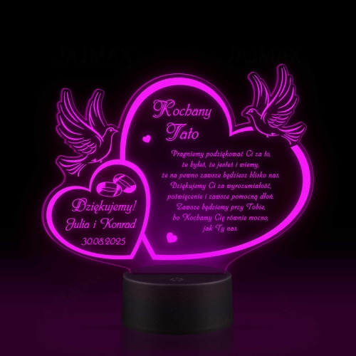 PREZENT DLA TATY PODZIĘKOWANIE WESELE statuetka LED serca gołąbki