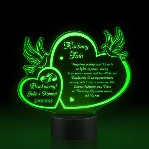 PREZENT DLA TATY PODZIĘKOWANIE WESELE statuetka LED serca gołąbki