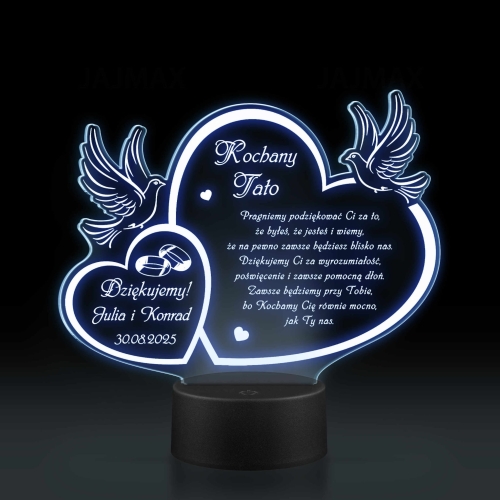 PREZENT DLA TATY PODZIĘKOWANIE WESELE statuetka LED serca gołąbki