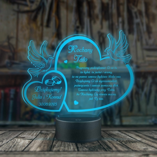 PREZENT DLA TATY PODZIĘKOWANIE WESELE statuetka LED serca gołąbki