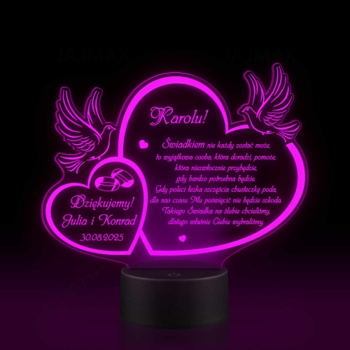 DLA ŚWIADKA PODZIĘKOWANIE nocna lampka led wierszyk podpis grawer