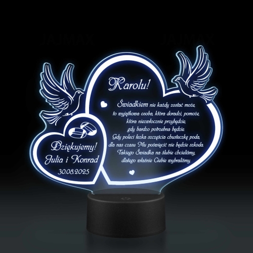 DLA ŚWIADKA PODZIĘKOWANIE nocna lampka led wierszyk podpis grawer