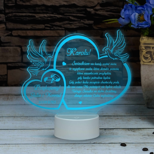 DLA ŚWIADKA PODZIĘKOWANIE nocna lampka led wierszyk podpis grawer