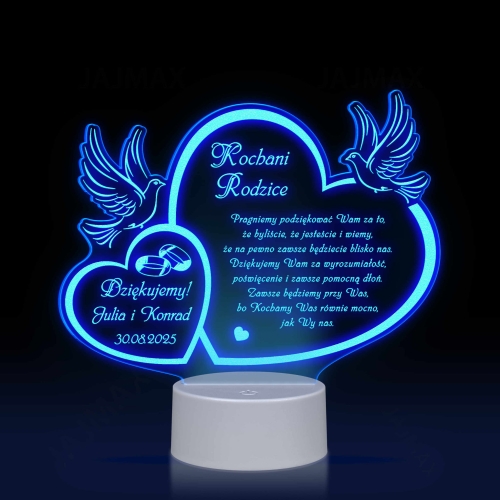 Akrylowa statuetka LED PODZIĘKOWANIE DLA RODZICÓW na ślub z grawerem