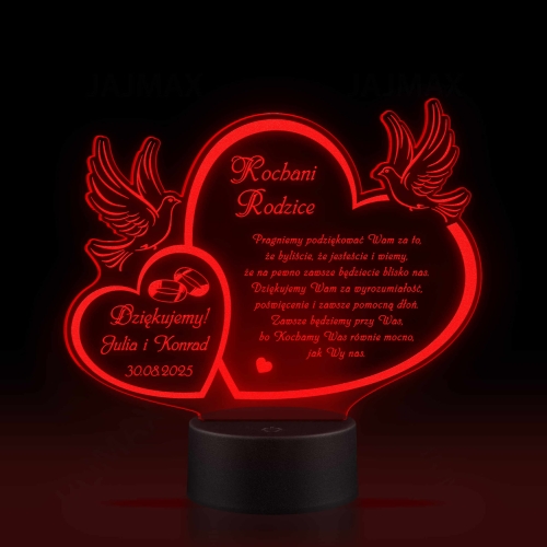Akrylowa statuetka LED PODZIĘKOWANIE DLA RODZICÓW na ślub z grawerem