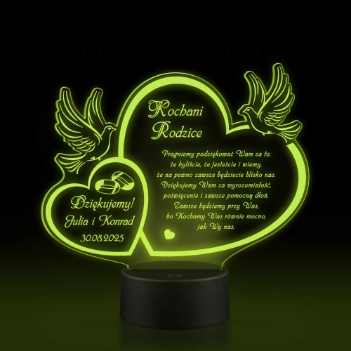 Akrylowa statuetka LED PODZIĘKOWANIE DLA RODZICÓW na ślub z grawerem