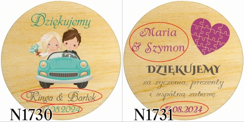 MAGNES KOŁO prezenty dla gości ślub wesele nadruk