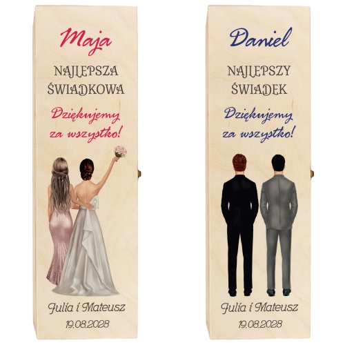 SUPER PODZIĘKOWANIA DLA ŚWIADKÓW zestaw 2 skrzynki drewniane imiona