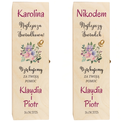 Zestaw 2 szt skrzynka na wino PODZIĘKOWANIA DLA ŚWIADKÓW ślub