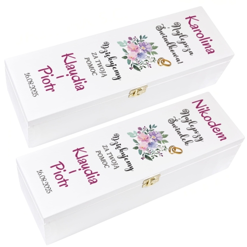 ZESTAW PREZENTOWY DLA ŚWIADKÓW podziękowania za pomoc ślub skrzynki