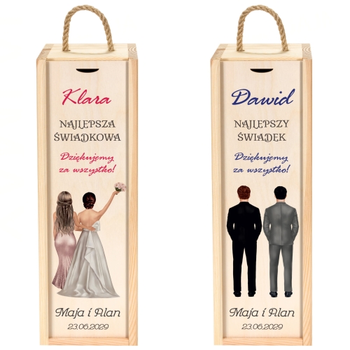 SUPER PODZIĘKOWANIA DLA ŚWIADKÓW NA WESELE zestaw 2 skrzynki nadruk