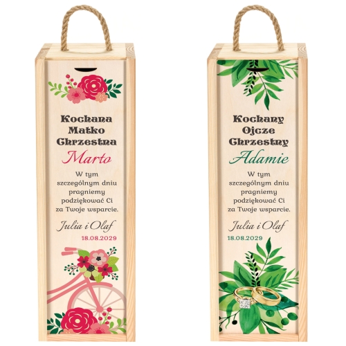 Skrzynka na wino 2 szt PODZIĘKOWANIA DLA CHRZESTNYCH OD PARY MŁODEJ