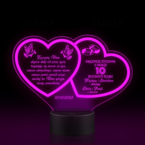 STATUETKA LAMPKA LED SERCA prezent na rocznicę ślubu