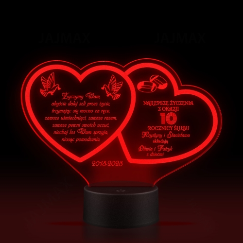 STATUETKA LAMPKA LED SERCA prezent na rocznicę ślubu