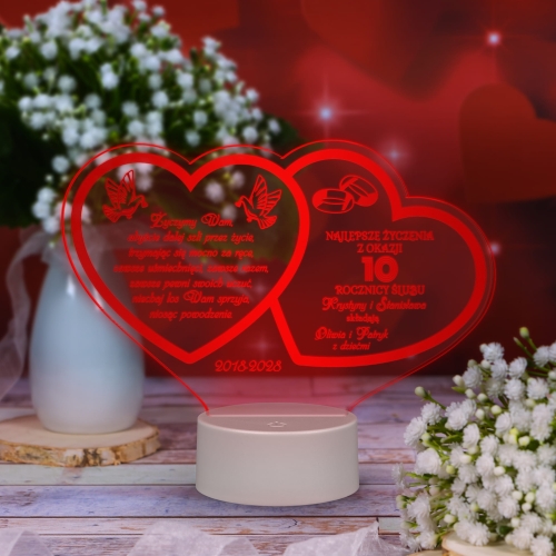 STATUETKA LAMPKA LED SERCA prezent na rocznicę ślubu