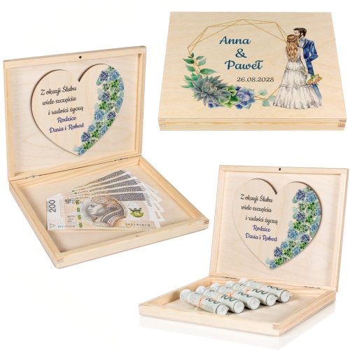 Ekskluzywny prezent na ślub skrzynka na wino i zastrzyk gotówki