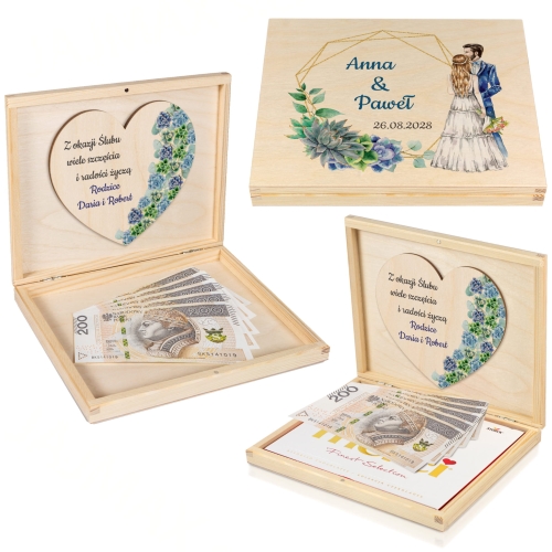 Ekskluzywny prezent na ślub skrzynka na wino i zastrzyk gotówki