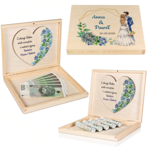 Ekskluzywny prezent na ślub skrzynka na wino i zastrzyk gotówki