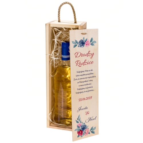 PODZIĘKOWANIE WESELNE DLA RODZICÓW skrzynka na wino z dedykacją