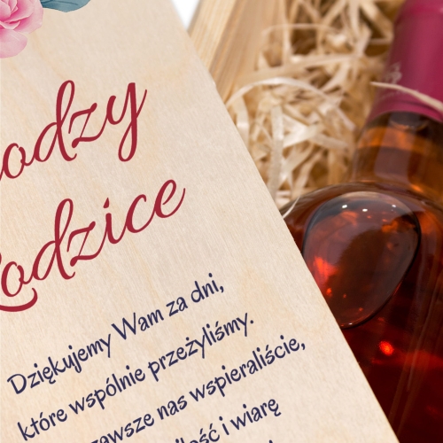 PODZIĘKOWANIE WESELNE DLA RODZICÓW skrzynka na wino z dedykacją