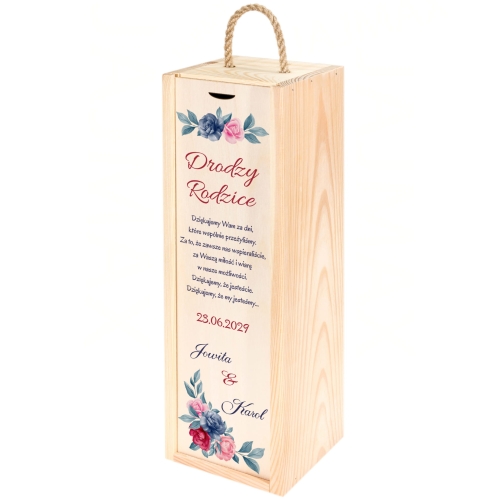 PODZIĘKOWANIE WESELNE DLA RODZICÓW skrzynka na wino z dedykacją