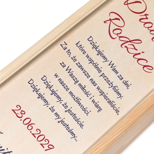 PODZIĘKOWANIE WESELNE DLA RODZICÓW skrzynka na wino z dedykacją