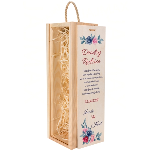 PODZIĘKOWANIE WESELNE DLA RODZICÓW skrzynka na wino z dedykacją