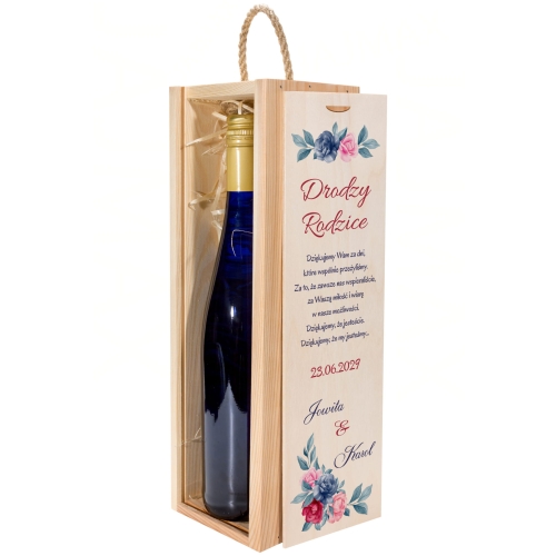 PODZIĘKOWANIE WESELNE DLA RODZICÓW skrzynka na wino z dedykacją