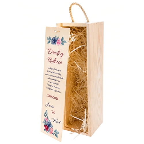 PODZIĘKOWANIE WESELNE DLA RODZICÓW skrzynka na wino z dedykacją